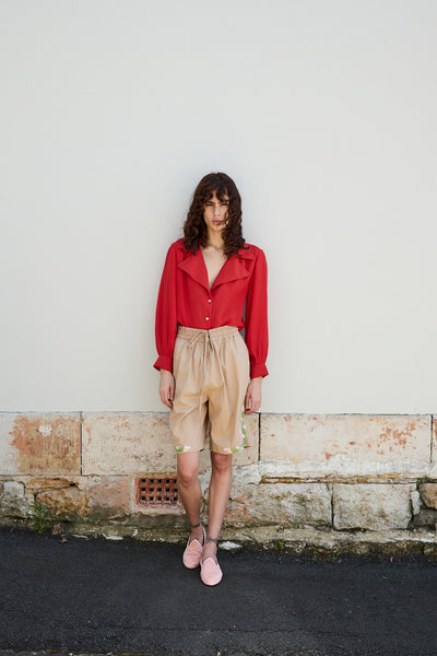 ROSE SHORT, TAN COTTON POPLIN