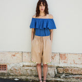 OLIVIA BLOUSE, BLUE HANDLOOM COTTON