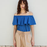OLIVIA BLOUSE, BLUE HANDLOOM COTTON