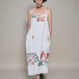BOTANIC SILK DRESS, IVORY FLORAL BLOCKPRINT