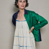 REKHA SHIRT, BLUE / GREEN SILK