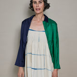 REKHA SHIRT, BLUE / GREEN SILK