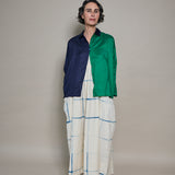 REKHA SHIRT, BLUE / GREEN SILK