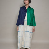 REKHA SHIRT, BLUE / GREEN SILK