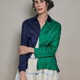 REKHA SHIRT, BLUE / GREEN SILK