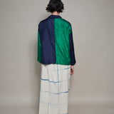 REKHA SHIRT, BLUE / GREEN SILK
