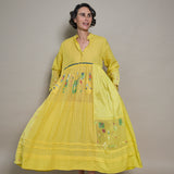 KESHA PANEL DRESS, YELLOW JAMDANI COTTON