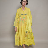 KESHA PANEL DRESS, YELLOW JAMDANI COTTON