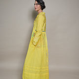 KESHA PANEL DRESS, YELLOW JAMDANI COTTON