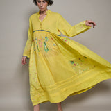 KESHA PANEL DRESS, YELLOW JAMDANI COTTON