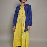 KESHA PANEL DRESS, YELLOW JAMDANI COTTON