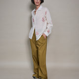 DUA SHIRT, RED/IVORY COTTON JAMDANI