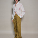 DUA SHIRT, RED/IVORY COTTON JAMDANI