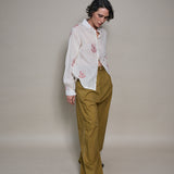 DUA SHIRT, RED/IVORY COTTON JAMDANI