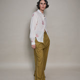 DUA SHIRT, RED/IVORY COTTON JAMDANI