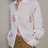 DUA SHIRT, RED/IVORY COTTON JAMDANI