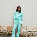 LOTUS PANTS, AQUA COTTON SILK