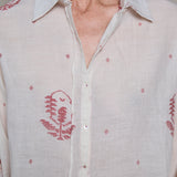 DUA SHIRT, RED/IVORY COTTON JAMDANI