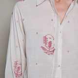 DUA SHIRT, RED/IVORY COTTON JAMDANI