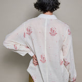 DUA SHIRT, RED/IVORY COTTON JAMDANI
