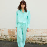 LOTUS PANTS, AQUA COTTON SILK