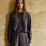 MIDNIGHT TROUSERS, CHARCOAL/IVORY BANDHINI TIE&DYE SILK