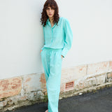 LOTUS PANTS, AQUA COTTON SILK