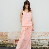 LOTUS EMBROIDERY MAXI SKIRT, IVORY COTTON SILK