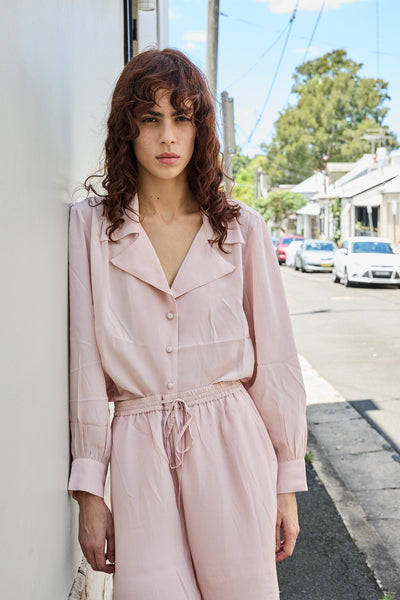 CAMELIA SHIRT, AQUA CREPE DE CHINE SILK