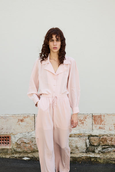 CAMELIA SHIRT, AQUA CREPE DE CHINE SILK