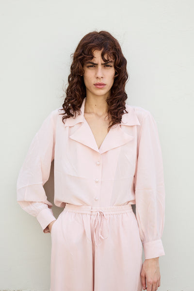 CAMELIA SHIRT, AQUA CREPE DE CHINE SILK