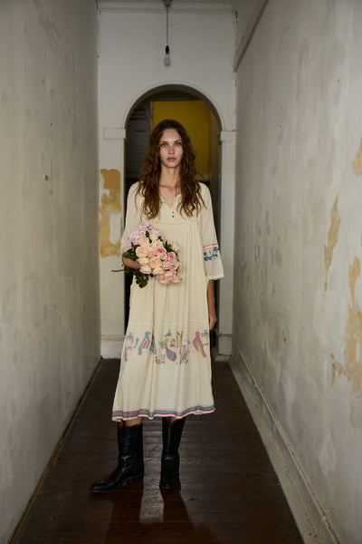 SEEMA DRESS, IVORY / NEON