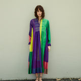 IRIS DRESS, PURPLE MULTICOLOR COTTON SILK