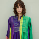 IRIS DRESS, PURPLE MULTICOLOR COTTON SILK