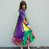 IRIS DRESS, PURPLE MULTICOLOR COTTON SILK