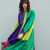 IRIS DRESS, PURPLE MULTICOLOR COTTON SILK