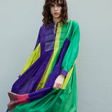IRIS DRESS, PURPLE MULTICOLOR COTTON SILK