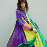 IRIS DRESS, PURPLE MULTICOLOR COTTON SILK