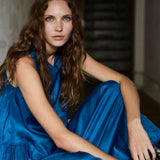 MARGOT DRESS, BLUE SILK CROCHET
