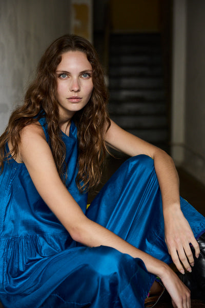 MARGOT DRESS, BLUE SILK CROCHET