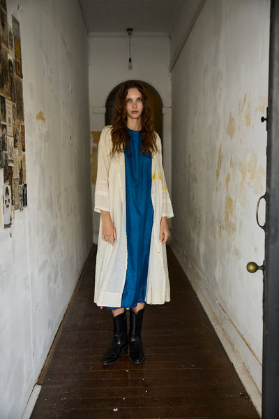 MARGOT DRESS, BLUE SILK CROCHET