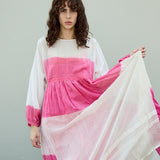 PETUNIA DRESS, PINK/WHITE SILK