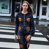 SUNFLOWER TUNIC, CHARCOAL SILK VELVET