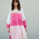 PETUNIA DRESS, PINK/WHITE SILK