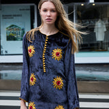 SUNFLOWER TUNIC, CHARCOAL SILK VELVET