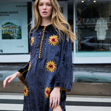 SUNFLOWER TUNIC, CHARCOAL SILK VELVET