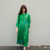 ALOE CHIKAN DRESS, GREEN // BLUE COTTON SILK