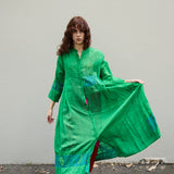 ALOE CHIKAN DRESS, GREEN // BLUE COTTON SILK