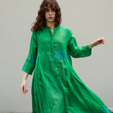 ALOE CHIKAN DRESS, GREEN // BLUE COTTON SILK