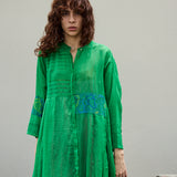 ALOE CHIKAN DRESS, GREEN // BLUE COTTON SILK